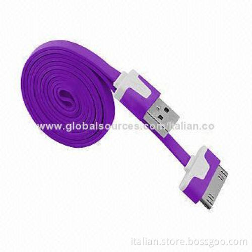 Slim Flat USB Charging and Data Cable for iPhone 4/4S, OEM Orders Accepted